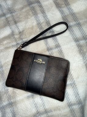 Coach Brown and Black Signature Wristlet Pouch